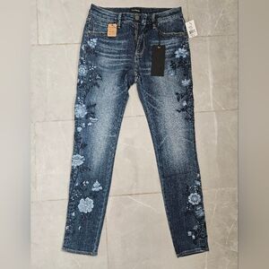 Blue Floral Skinny Jeans